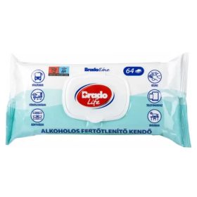 Bradolife alkoholos fertőtlenítő kendő 64db kupakos