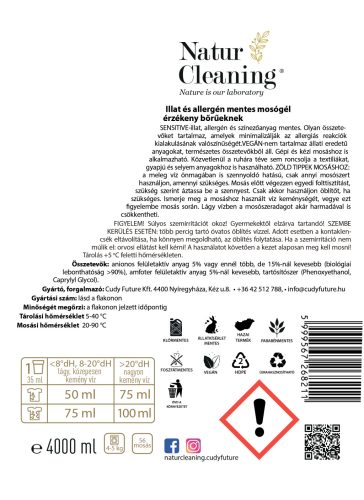 Naturcleaning Sensitive Illat,- és allergénmentes mosógél 4 Liter