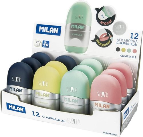 Hegyező 1 lyukú, tartályos, radírral Milan "Capsule" Silver